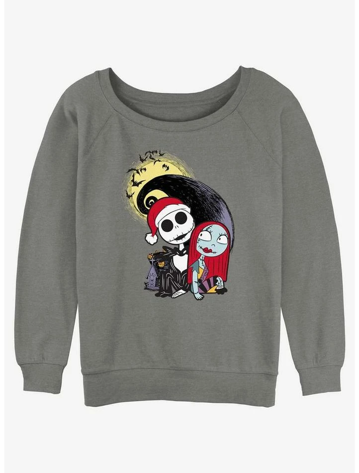 Cheap 🌟 Disney The Nightmare Before ❄ Christmas Santa Jack and Sally 👧 Girls Slouchy Sweatshirt 🎉