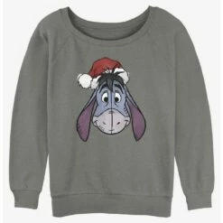 New 🌟 Disney Winnie The Pooh Santa Hat Eeyore 👧 Girls Slouchy Sweatshirt 😀