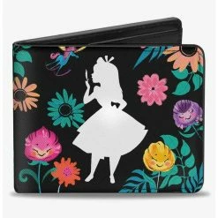 Best Pirce 🎁 Disney Alice In Wonderland Silhouette Curiouser and Curiouser Floral Collage Bifold Wallet 🛒