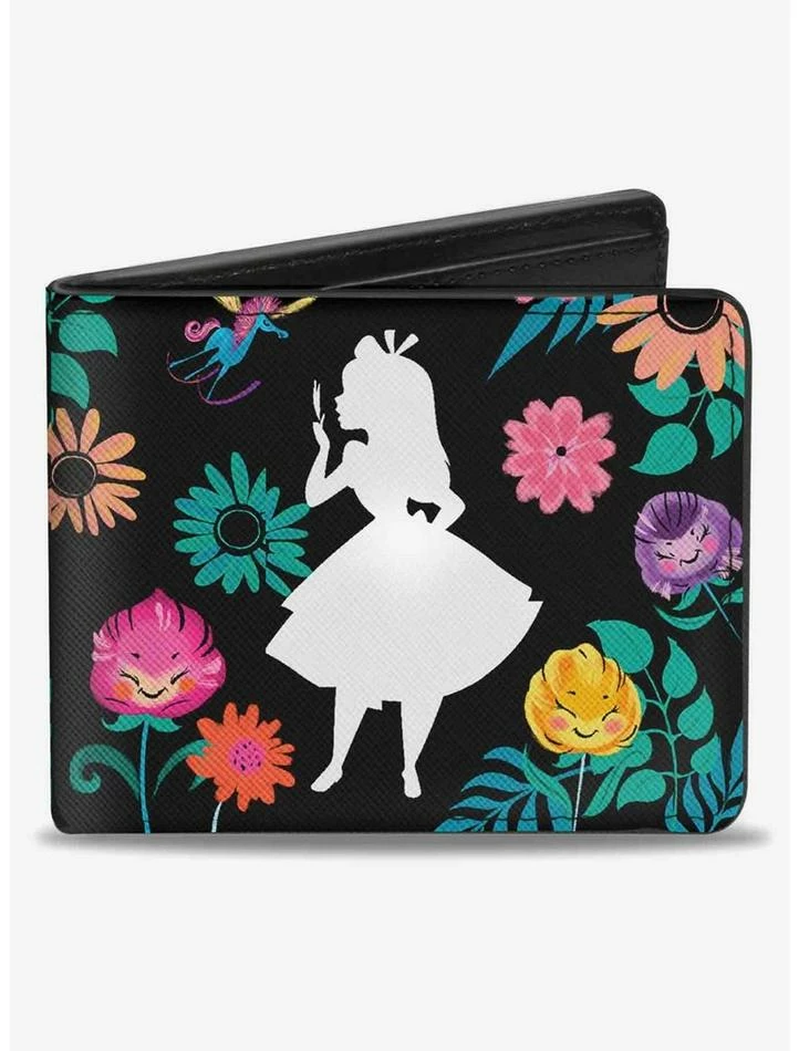 Best Pirce 🎁 Disney Alice In Wonderland Silhouette Curiouser and Curiouser Floral Collage Bifold Wallet 🛒