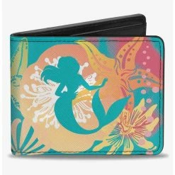 Wholesale 😀 Disney The Little Mermaid Ariel Pose Shells Sea Flowers Collage2 Aqua Bifold Wallet 🌟