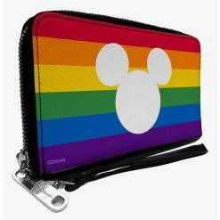 New ๐ฅฐ Disney Mickey Mouse Pride Ears Icon Rainbow Stripe Zip Around Wallet ๐ฅ
