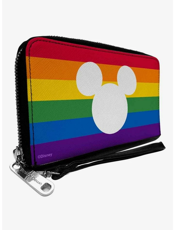 New 🥰 Disney Mickey Mouse Pride Ears Icon Rainbow Stripe Zip Around Wallet 🔥