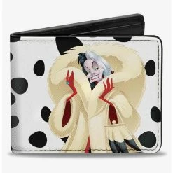 Best Sale 👍 Disney Cruella de Vil Cream Fur Pose Spots Bifold Wallet 🛒