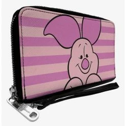 Outlet 🌟 Disney Winnie The Pooh Piglet Expression Close Up Stripe Zip Around Wallet 🤩