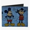 Outlet 💯 Disney Mickey Mouse 4 Mousercise Poses Denim Canvas Bifold Wallet 🔥