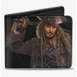 Budget 👍 Disney Pirates Of The Caribbean Jack Sparrow Vivid Pose Pirates Logo Skull Bifold Wallet 🛒