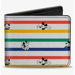 Budget 🤩 Disney Mickey Mouse Poses Stripes Bifold Wallet 🎁