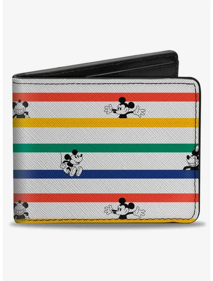 Budget 🤩 Disney Mickey Mouse Poses Stripes Bifold Wallet 🎁