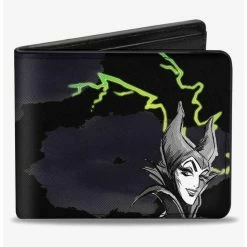 Cheapest 👏 Disney Maleficent Smiling Sketch Lightning Clouds Bifold Wallet 🔔