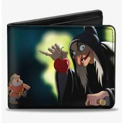 New 😉 Disney Old Hag Witch Poisoned Apple Pose Seven Dwarfs Marching Bifold Wallet 🥰