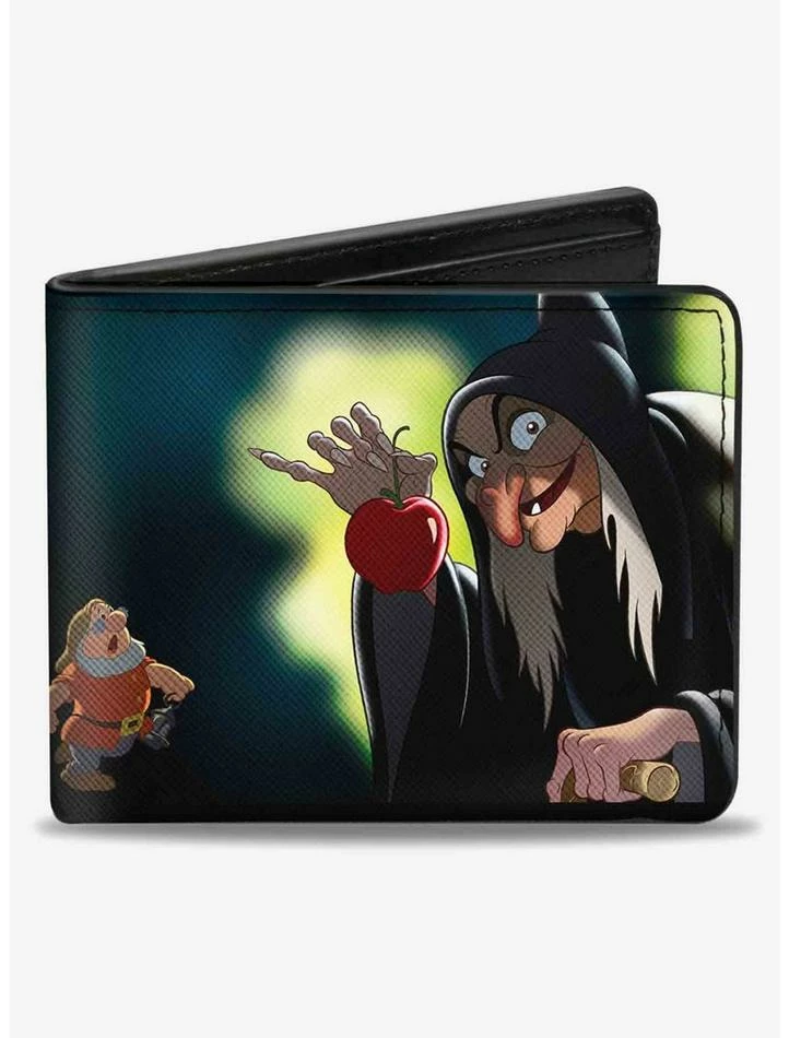 New 😉 Disney Old Hag Witch Poisoned Apple Pose Seven Dwarfs Marching Bifold Wallet 🥰