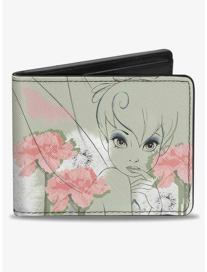 Discount 👍 Disney Tinker Bell Sketch Carnations Dandelions Bifold Wallet ⭐