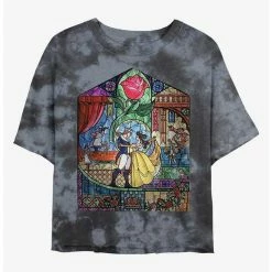New 🎁 Disney Beauty and the Beast Glass Beauty Tie-Dye 👧 Girls Crop T-Shirt 🤩