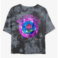 Discount 🧨 Disney Beauty and the Beast Glass Rose Tie-Dye 👧 Girls Crop T-Shirt 😉