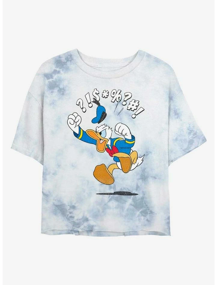 New 😀 Disney Donald Duck Angry Duck Tie-Dye 👧 Girls Crop T-Shirt 🌟