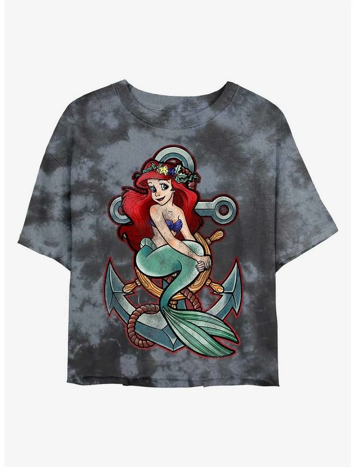 Cheap 🔥 Disney The Little Mermaid Anchor Beauty Tie-Dye 👧 Girls Crop T-Shirt ⌛