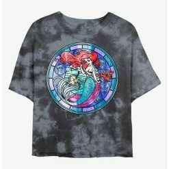 Deals 🔥 Disney The Little Mermaid Ariel Stained Glass Tie-Dye 👧 Girls Crop T-Shirt 🔥