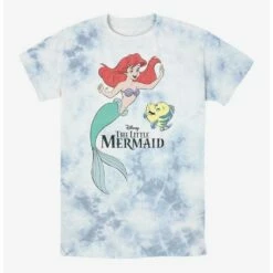 New 😉 Disney The Little Mermaid Ariel and Flounder Tie-Dye T-Shirt 🔔