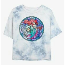 Flash Sale 👏 Disney The Little Mermaid Ariel Stained Glass Tie-Dye 👧 Girls Crop T-Shirt 🔔