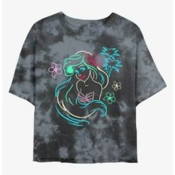 Budget 🌟 Disney The Little Mermaid Ariel Lights Tie-Dye 👧 Girls Crop T-Shirt 😉