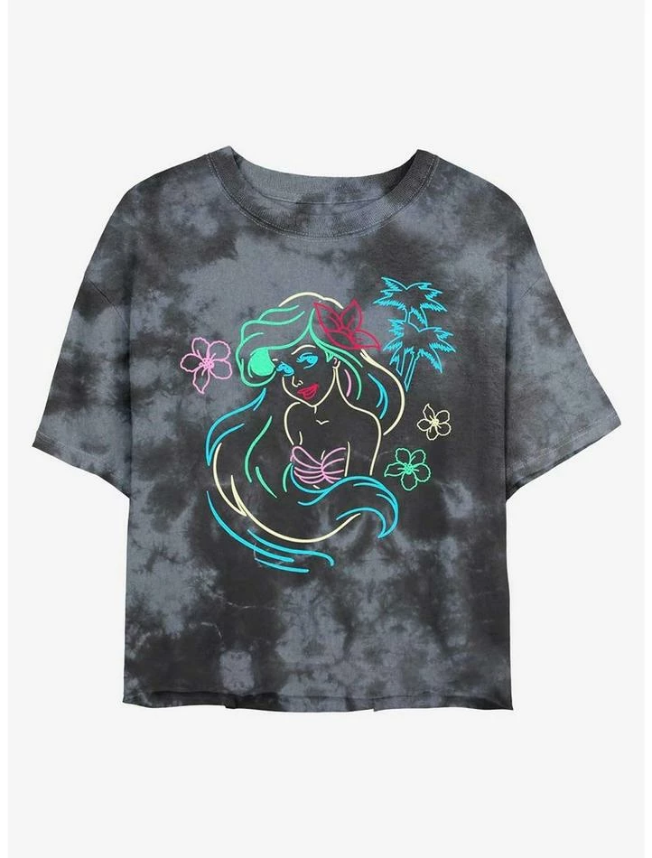 Budget ๐ Disney The Little Mermaid Ariel Lights Tie-Dye ๐ง Girls Crop T-Shirt ๐