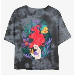 Coupon 💯 Disney The Little Mermaid Coral Reef Ariel Tie-Dye 👧 Girls Crop T-Shirt 🌟