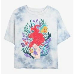Cheapest 😉 Disney The Little Mermaid Coral Reef Ariel Tie-Dye 👧 Girls Crop T-Shirt 😉