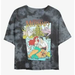 Best Pirce 😍 Disney The Little Mermaid Movie Cover Tie-Dye 👧 Girls Crop T-Shirt ✔️