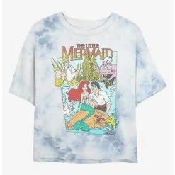 Hot Sale ✔️ Disney The Little Mermaid Movie Cover Tie-Dye 👧 Girls Crop T-Shirt 🔥