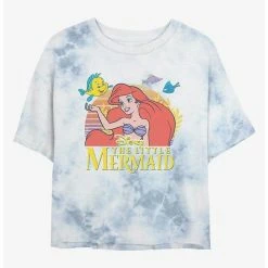 Hot Sale ✔️ Disney The Little Mermaid Sunset Friends Tie-Dye 👧 Girls Crop T-Shirt 🌟