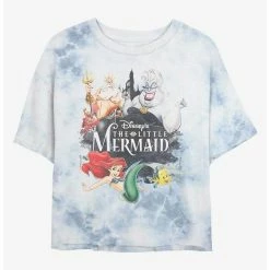 Hot Sale 🔥 Disney The Little Mermaid Watercolor Poster Tie-Dye 👧 Girls Crop T-Shirt 🌟