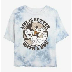 Best Pirce ❤️ Disney Mickey Mouse 🐕 Dog Life Tie-Dye 👧 Girls Crop T-Shirt ❤️