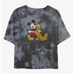 Best Pirce 🔥 Disney Mickey Mouse Mickey and Pluto Tie-Dye 👧 Girls Crop T-Shirt 😉