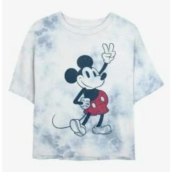 Discount 🔥 Disney Mickey Mouse Plaid Mickey Tie-Dye 👧 Girls Crop T-Shirt 🎁