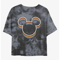 Deals 🥰 Disney Mickey Mouse Rainbow Ears Tie-Dye 👧 Girls Crop T-Shirt 😀