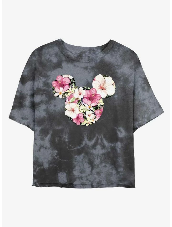 New ๐ Disney Mickey Mouse Tropical Ears Tie-Dye ๐ง Girls Crop T-Shirt ๐ฏ