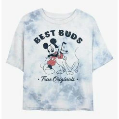 Hot Sale 🎉 Disney Mickey Mouse Vintage Buds Tie-Dye 👧 Girls Crop T-Shirt 🛒