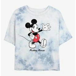 Best Sale 🛒 Disney Mickey Mouse Waving Hi Tie-Dye 👧 Girls Crop T-Shirt 😀