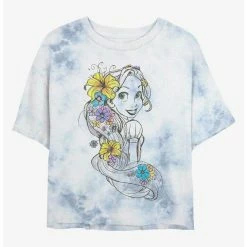 New 😉 Disney Tangled Rapunzel Sketch Tie-Dye 👧 Girls Crop T-Shirt 🔔