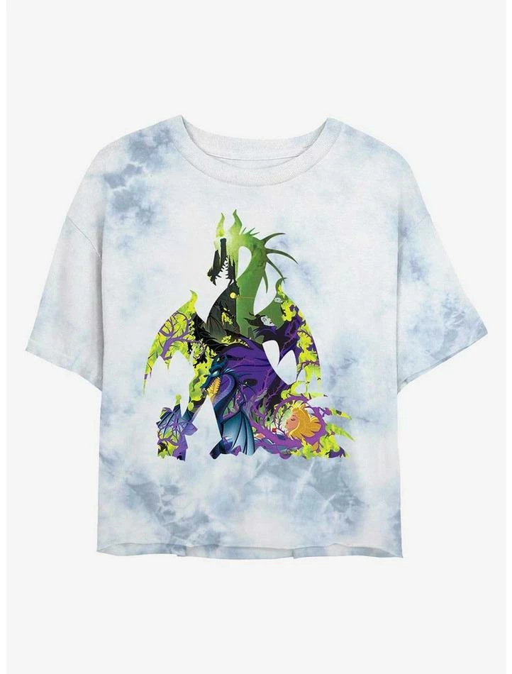 Budget ⌛ Disney Villains Dragon Form Maleficent Tie-Dye 👧 Girls Crop T-Shirt 🛒
