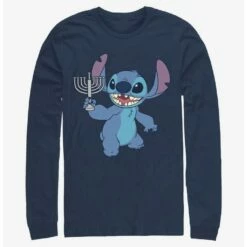 New 👍 Disney Lilo & Stitch Hanukkah Menorah Long-Sleeve T-Shirt 🔔