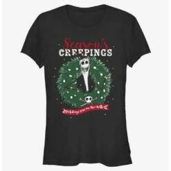 Cheap 🌟 Disney The Nightmare Before ❄ Christmas Santa Jack Season's Creepings Wreath 👧 Girls T-Shirt 🔔