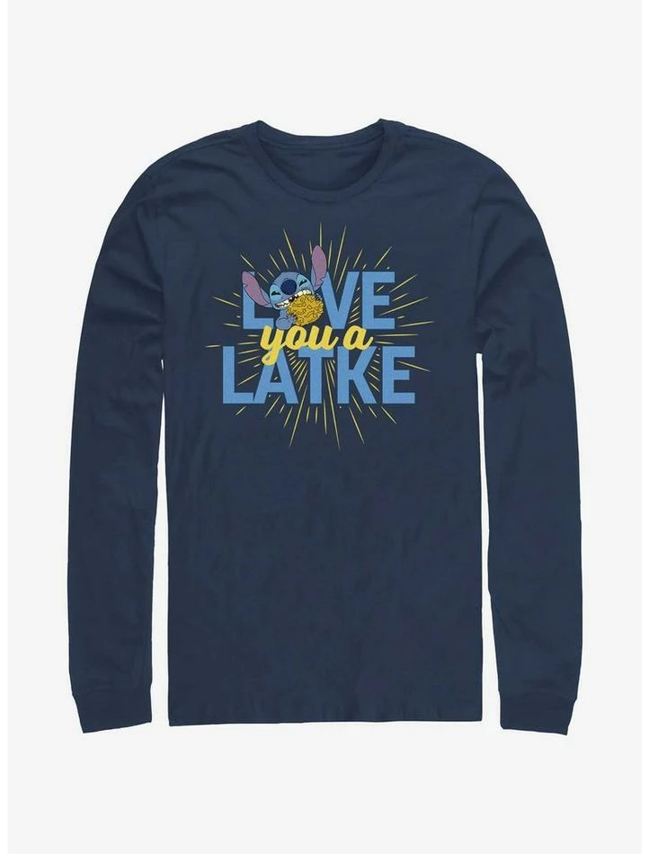 New 😀 Disney Lilo & Stitch Hanukkah Love You A Latke Long-Sleeve T-Shirt ❤️