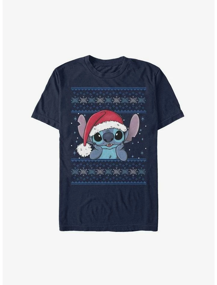 Cheapest 😍 Disney Lilo & Stitch Santa Hat Ugly 🎄 Christmas Extra Soft T-Shirt 😍