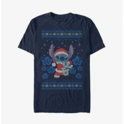 Deals 💯 Disney Lilo & Stitch Santa Stitch and Scrump Ugly ❄ Christmas Extra Soft T-Shirt ✨