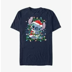 Outlet 😉 Disney Lilo & Stitch Santa Stitch 🔔 Christmas Lights Extra Soft T-Shirt 😀