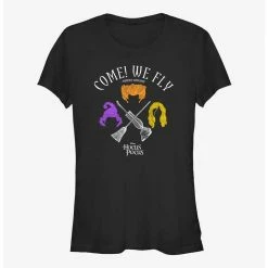 Budget ✔️ Disney Hocus Pocus We Fly Crossed Broom & Vaccum 👧 Girls T-Shirt 😀