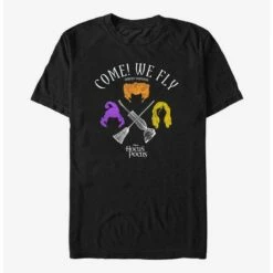 Discount ✔️ Disney Hocus Pocus We Fly Crossed Broom & Vaccum T-Shirt 😉