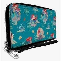 Best deal ✨ Disney The Little Mermaid Ariel With Flounder And Sebastian Blue Zip Around Wallet ❤️